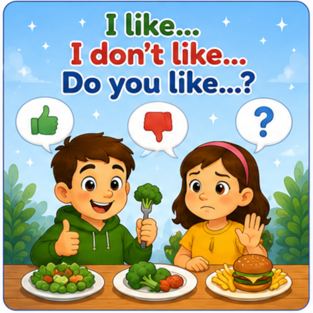 I like; I don't like; Do you like?