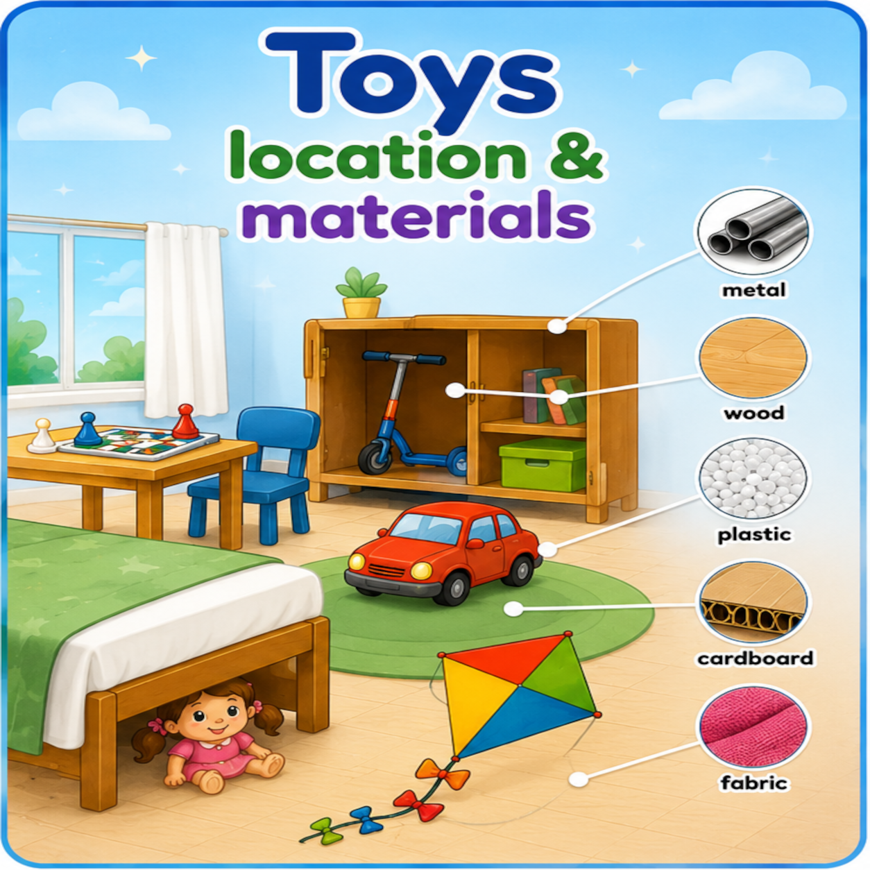 Toys location and materials